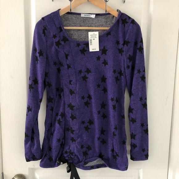 RICKI'S Long Sleeve Ruched Star Print Top - Picture 2 of 9